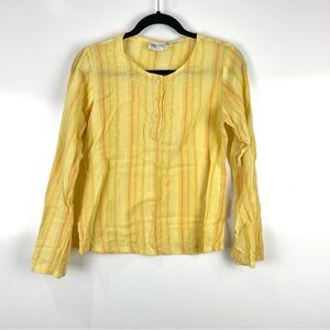 Vintage Funky People Yellow Striped Top Embroidered Bell Sleeve Cotton Sz Medium